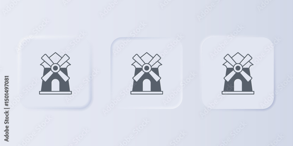 Poster grey windmill icon isolated on grey background. set icons in square buttons. vector