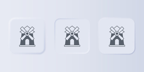 Grey Windmill icon isolated on grey background. Set icons in square buttons. Vector
