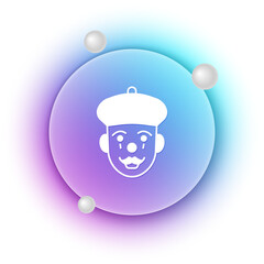 White French mime icon isolated on white background. Blue and purple gradient circle background. Vector