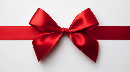 Red bow ribbon tied on white background, holiday gift decoration