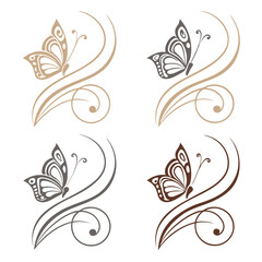 Elegant butterfly designs set swirls nature floral motifs