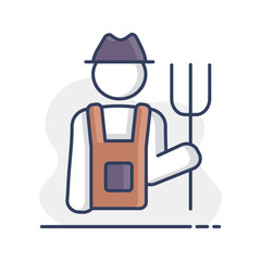 Farmer holding pitchfork isolated vector icon