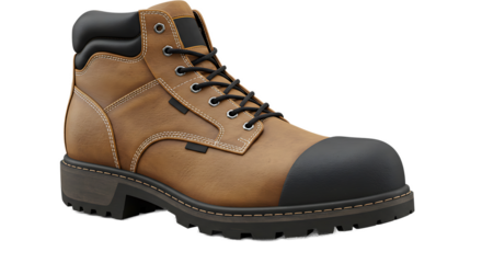 Rugged brown work boot stands ready