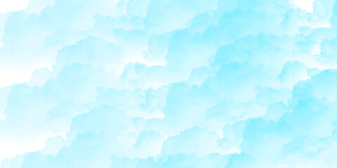 Fototapeta premium sunny sky blue light watercolor background. Aquarelle painting brush effect card paper textured canvas cloudy smoke space for text, entertaining card, template. aquamarine color graphics illustration