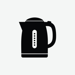 Minimalist Electric Kettle Icon – 2D Vector Black Silhouette Flat Design on White Background