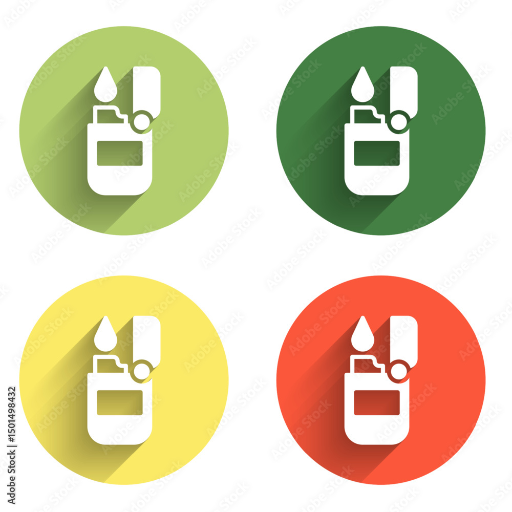 Poster set lighter icon isolated with long shadow background. color circle button. vector