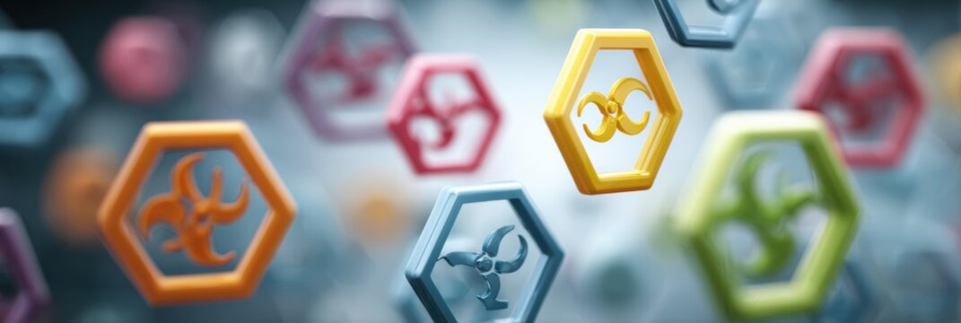 Floating Poison Gas Symbols Above a Dangerous Mixture of Chemicals for Industrial Safety Awareness