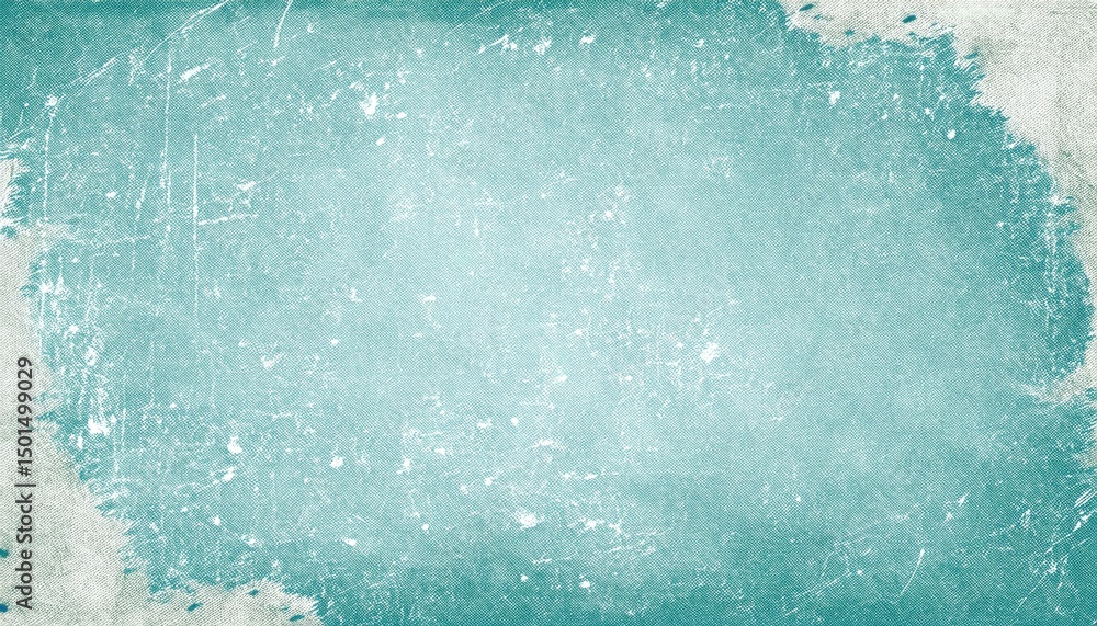 Aufkleber  distressed teal grunge texture background with halftone pattern and scratched border for vintage web design or print branding