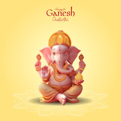 Elegant Ganesh Chaturthi artwork with Hindu God Ganesha sitting in blessing pose on soft yellow background  use for Indian festival content decor and spirituality themes