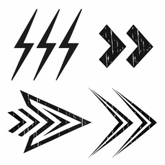 Black and white grunge style arrow and lightning bolt graphic design elements