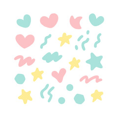 Cute pastel hearts stars and shapes collection png transparent background