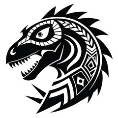 Tribal dinosaur tattoo logo with Polynesian patterns vector illustration