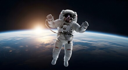 Astronaut Floats in Space Above Earth