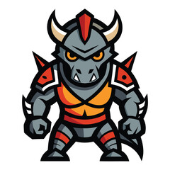 Triceratops warrior mascot with armored helmet and aggressive look vector illustration