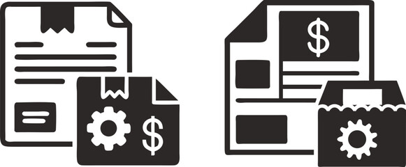 Document management and financial processing workflow automation icons, Workflow automation in document management and financial processing