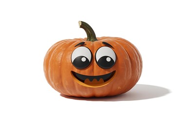 Happy Cartoon Pumpkin with Googly Eyes and a Big Smile on White