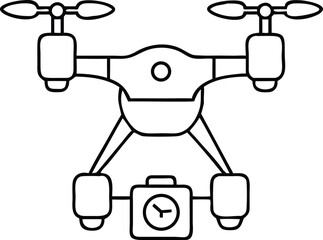 Drone quadcopter with camera aerial photography technology innovation, A line art illustration of a drone equipped with a camera for aerial photography