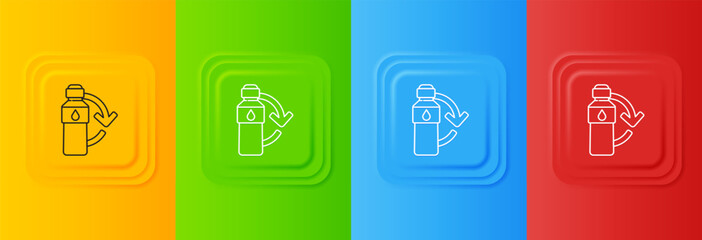 White Recycling plastic bottle icon isolated on colorful background. Set icons in square buttons. Vector