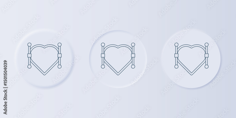 Poster grey heart with bezier curve icon isolated on grey background. pen tool icon. set icons in square bu