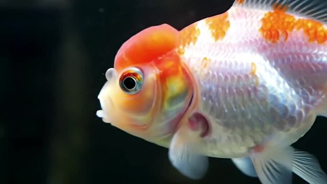 Red Cap Oranda Goldfish Macro Detail 4K Artistic Underwater Shot