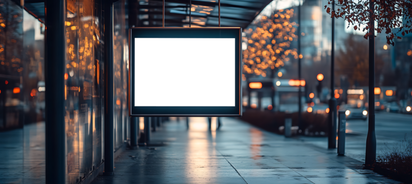 Commercial Bus Terminal Road with a Suspended Transparent PNG Signboard Providing Ideal Visibility for Customized Promotions and Messaging
