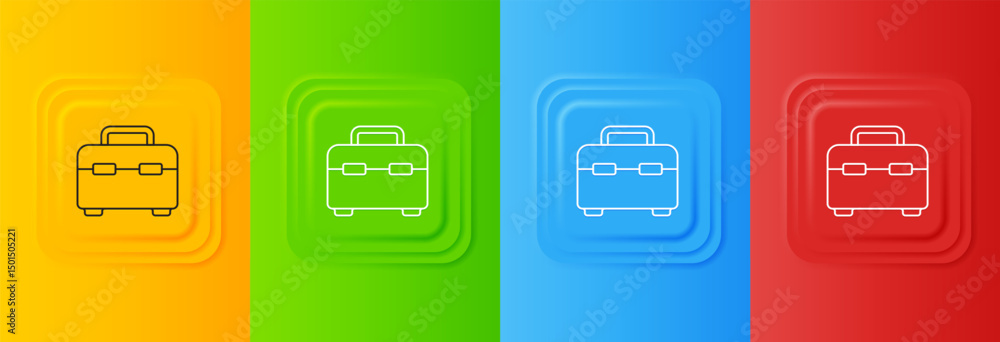 Poster white toolbox icon isolated on colorful background. tool box sign. set icons in square buttons. vect