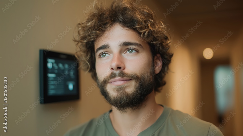 Aufkleber a man stands in a modern home environment, contemplating the benefits of smart technology. various d