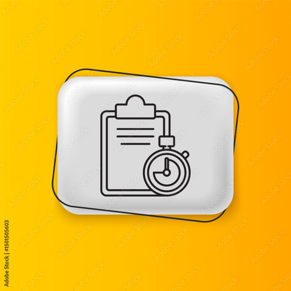 Aufkleber black verification of delivery list clipboard icon isolated on yellow background. silver rectangle b