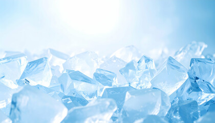 Close-Up of Sparkling Ice Cubes Against a Bright Blue Background