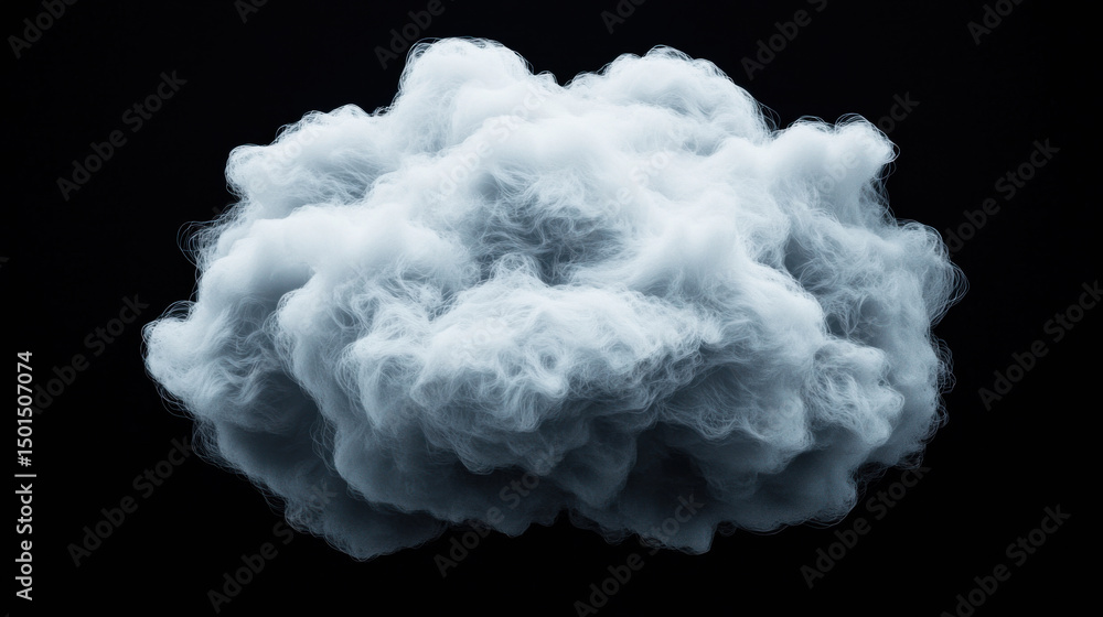 Poster fluffy, white cloud appears against dark background, showcasing intricate wisps and textures that cr