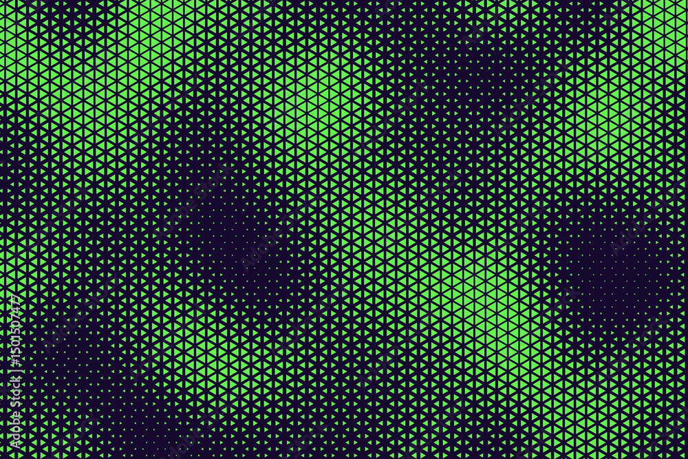 Poster Abstract background with blue and green, triangle dots. Triangle halftone geometric background. Halftone triangular retro 80s pattern. Minimal style retro dynamic wallpaper.