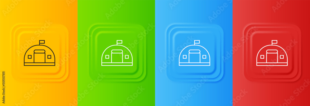 Poster white military barracks station icon isolated on colorful background. airstrikes architecture army. 