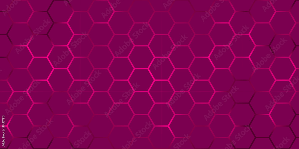 Poster abstract futuristic pink hexagon grid background with light. geometric hexagonal background in pink 