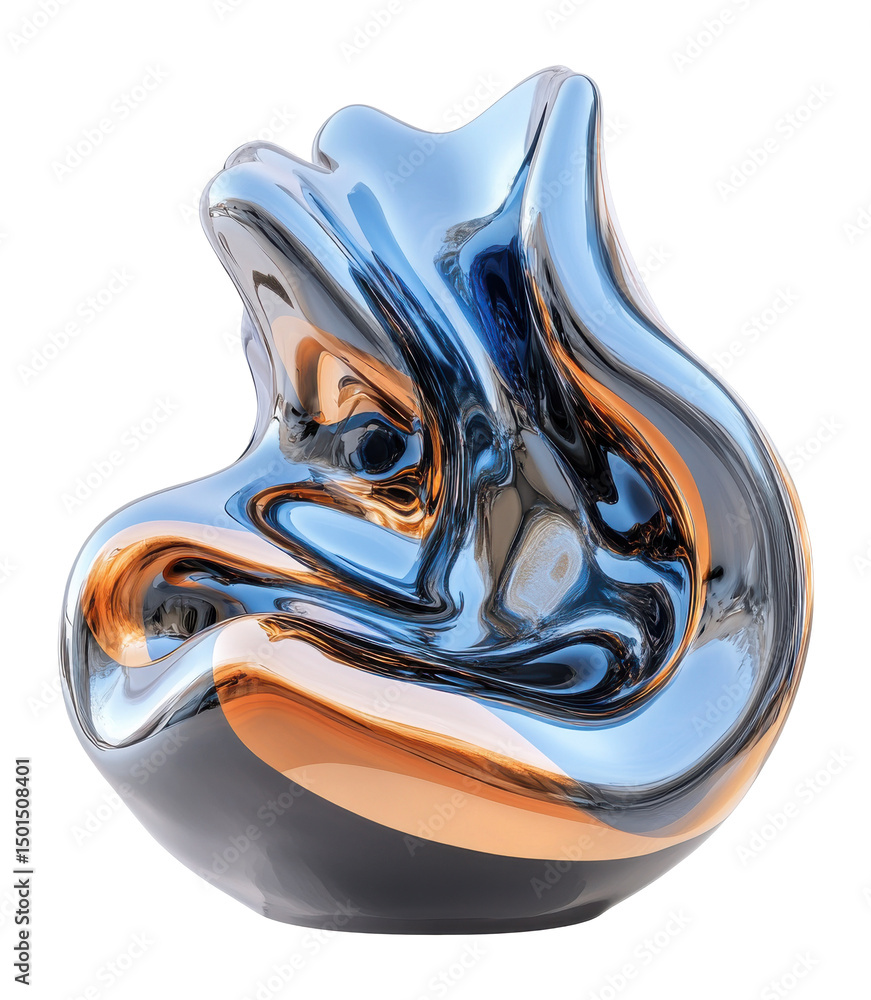 Aufkleber abstract chrome object with copper accents on a transparent png image