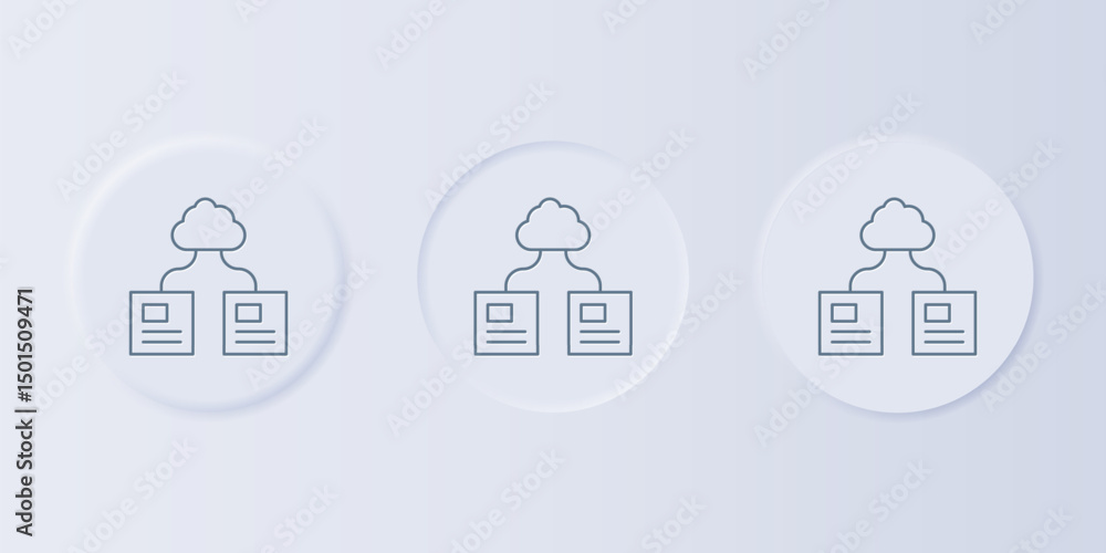 Poster grey cloud technology data transfer and storage icon isolated on grey background. set icons in squar
