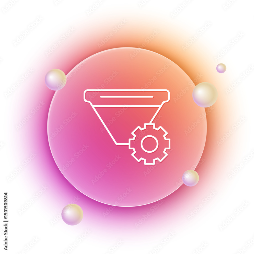 Poster white filter setting icon isolated on white background. orange and pink gradient circle background. 