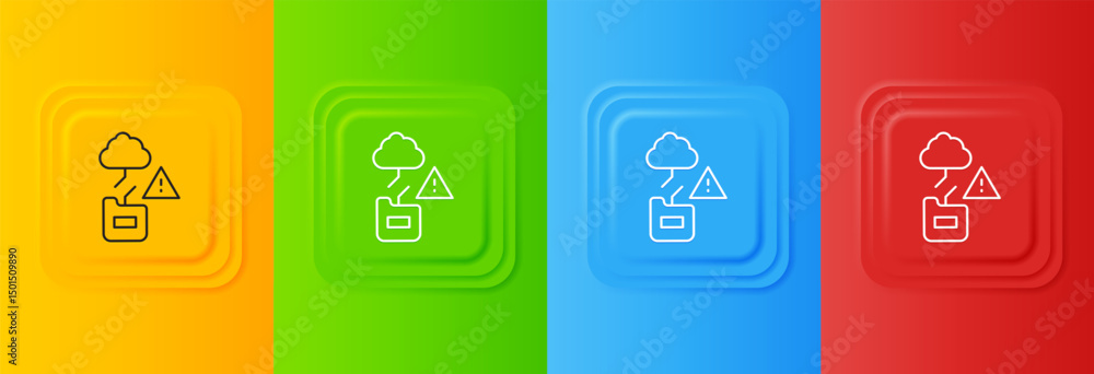 Poster white cloud technology data transfer and storage icon isolated on colorful background. set icons in 