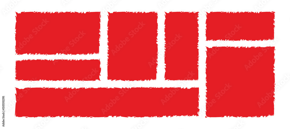 Fototapete box brush frame shape set. text box frame rough grunge red square paint shape element. hand drawn cr