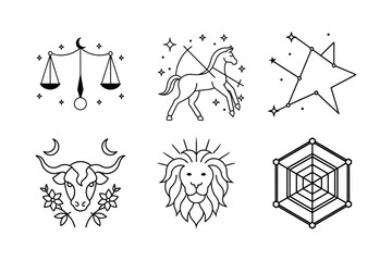 Fototapeta premium Astrological Symbols Outline – Horoscope Design Elements