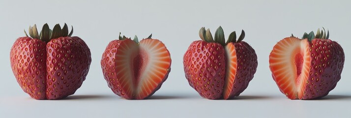 Four Strawberries, Two Whole, Two Halved