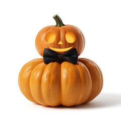 Obraz premium Dapper Halloween Pumpkin Snowman with Glowing Face and Bow Tie, Isolated