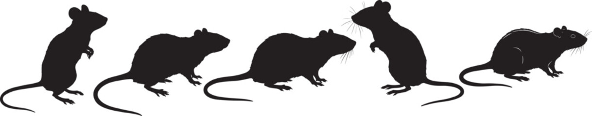 Mice and rats silhouette set vector illustration