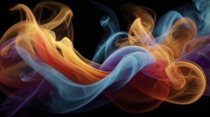 Fototapeta premium Colorful swirling abstract shapes against a dark background.