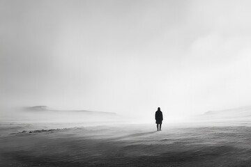 Solitary Figure in a Vast Snowy Landscape