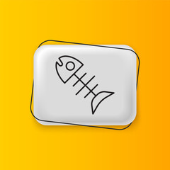 Black Dead fish icon isolated on yellow background. Silver rectangle button. Vector