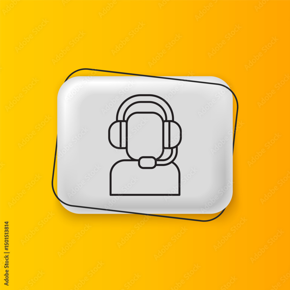 Poster black man with a headset icon isolated on yellow background. support operator in touch. concept for 