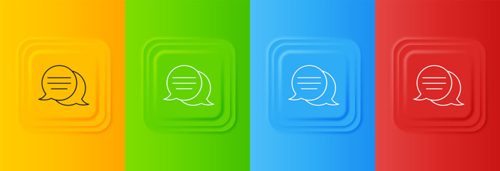 White Speech bubble chat icon isolated on colorful background. Message icon. Communication or comment chat symbol. Set icons in square buttons. Vector