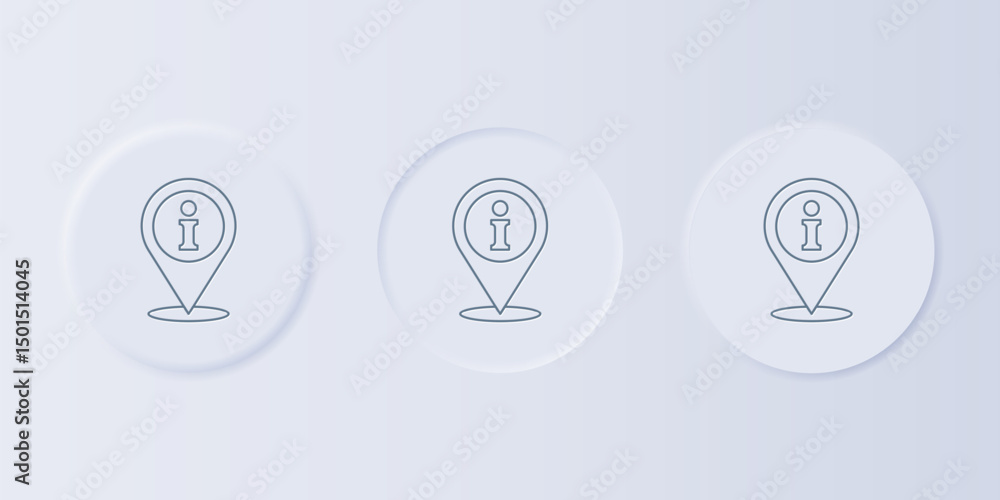 Poster grey location with information icon isolated on grey background. set icons in square buttons. vector
