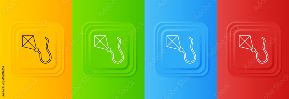 Aufkleber white kite icon isolated on colorful background. set icons in square buttons. vector
