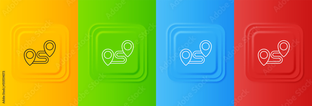 Poster white route location icon isolated on colorful background. map pointer sign. concept of path or road